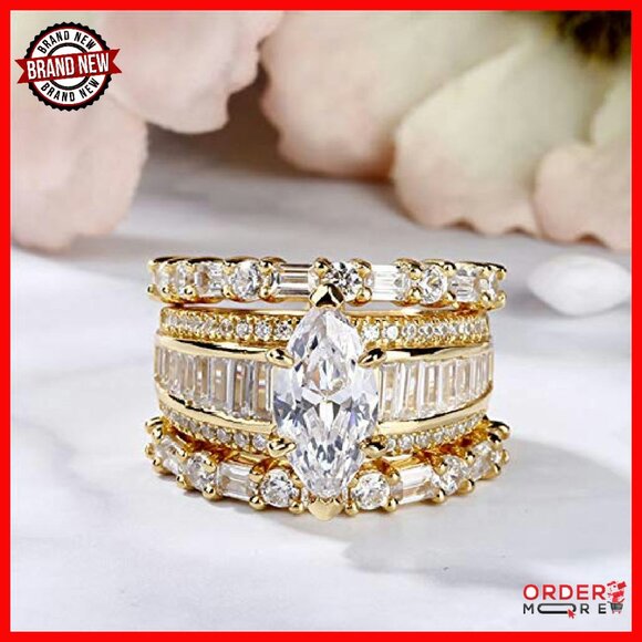 2.64 Carat Marquise CZ Wedding Ring Set Sterling Silver Size 7 - Picture 6 of 8